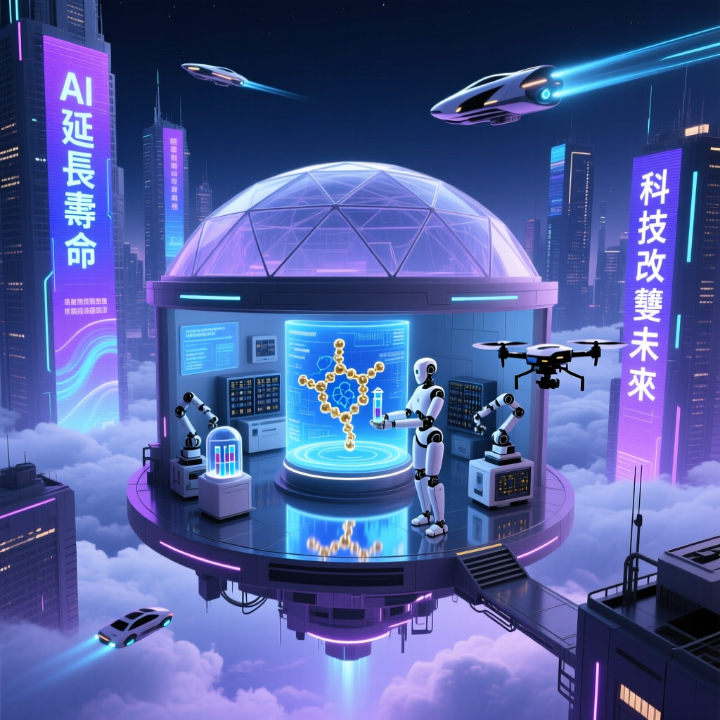 AlphaFold 蛋白質結構預測 AI 科技風格插圖